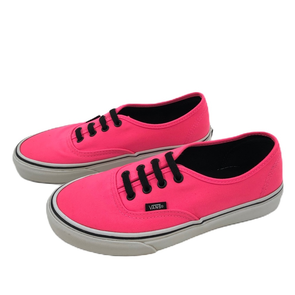 Vans Authentic Unisex Low Top Neon Pink Black Lace Up Skate Shoes Worn Once